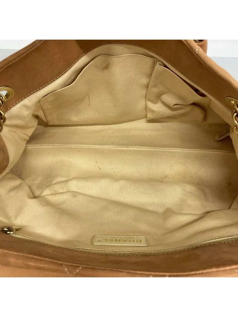Chanel Shoulder Bag Quilted Leather Orange Gold